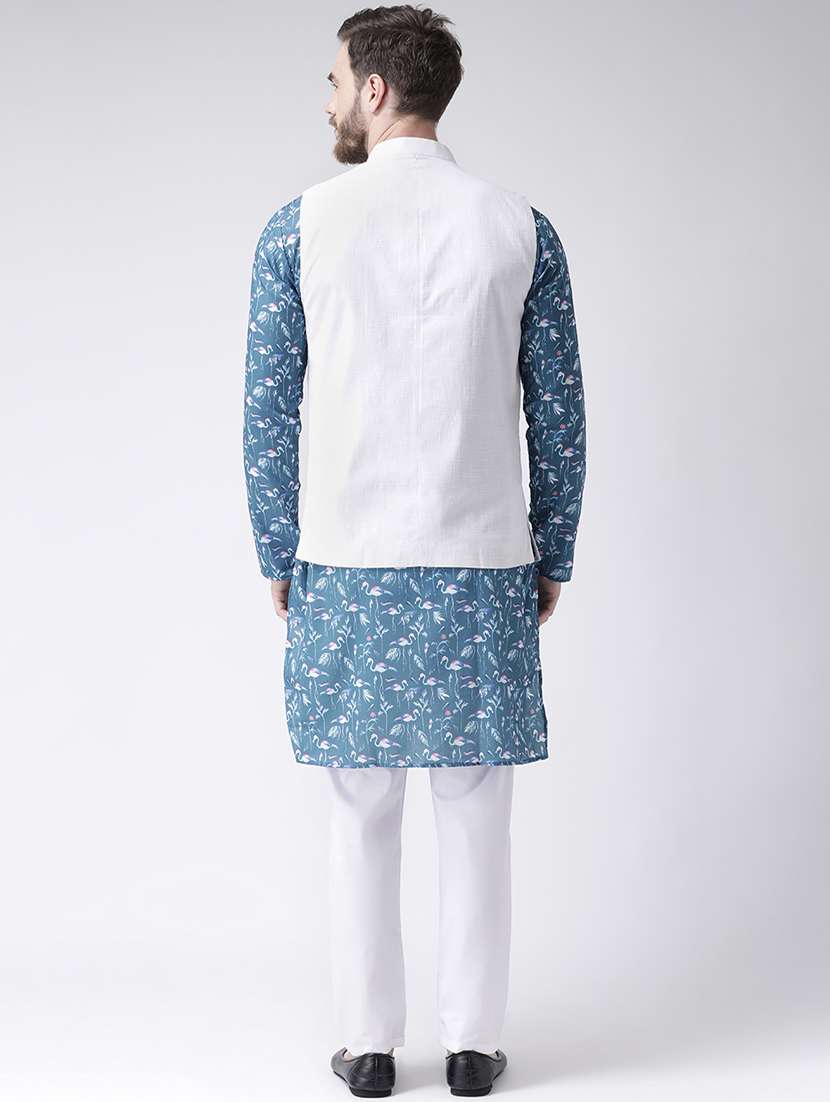 blue printed kurta pyjama set with white solid nehru jacket - 17356733 -  Standard Image - 2