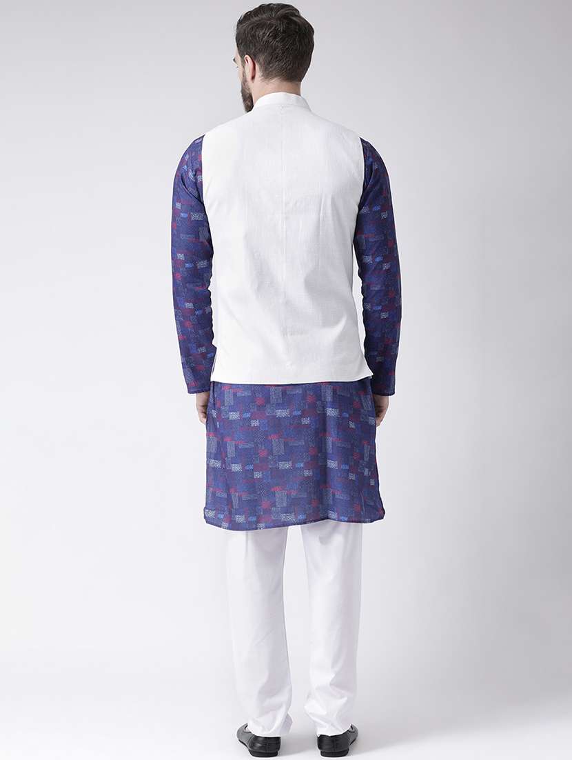 blue checkered kurta pyjama set with white solid nehru jacket - 17356735 -  Standard Image - 2
