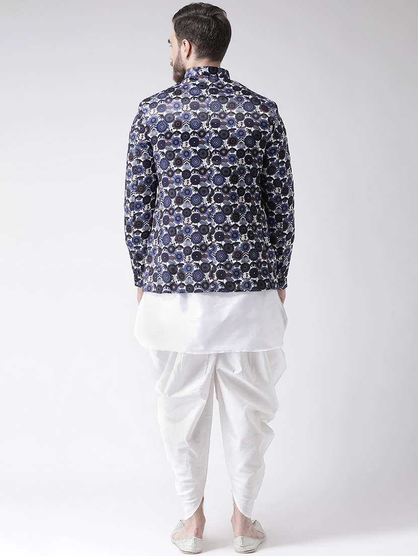 white solid dhoti kurta set with printed bandhgala jacket - 17356743 -  Standard Image - 2