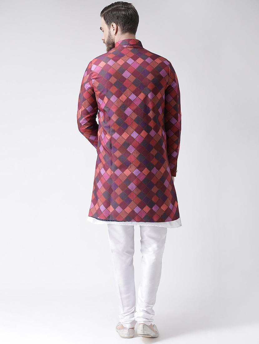 maroon checkered sherwani set - 17356766 - Standard Image - 2