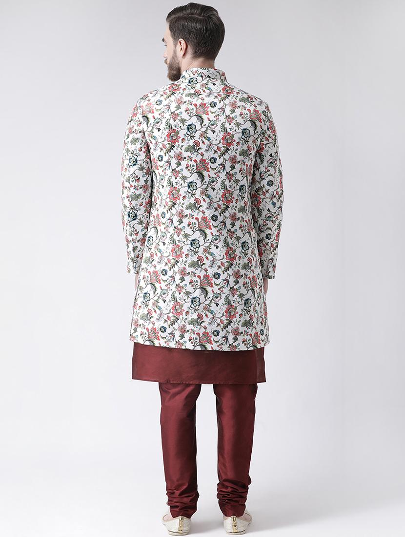 off white floral print sherwani set - 17356773 - Standard Image - 2