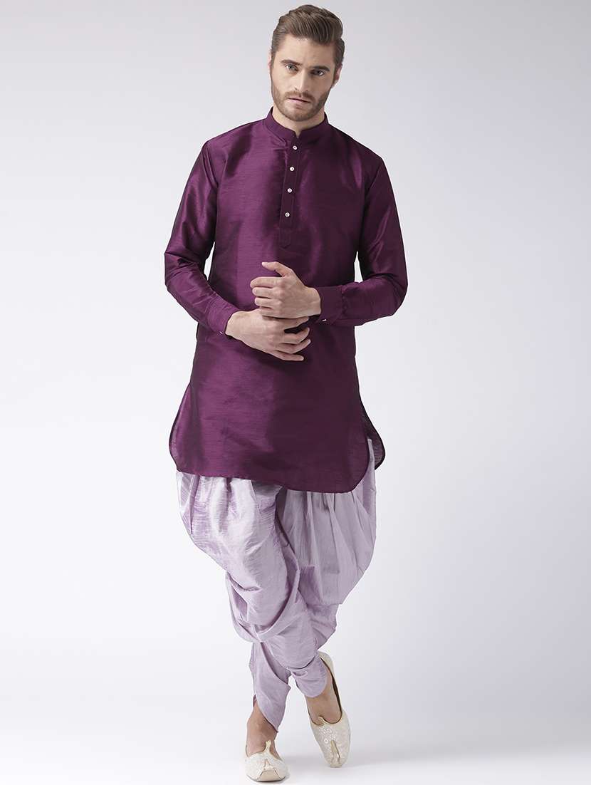 purple solid dupion dhoti kurta set