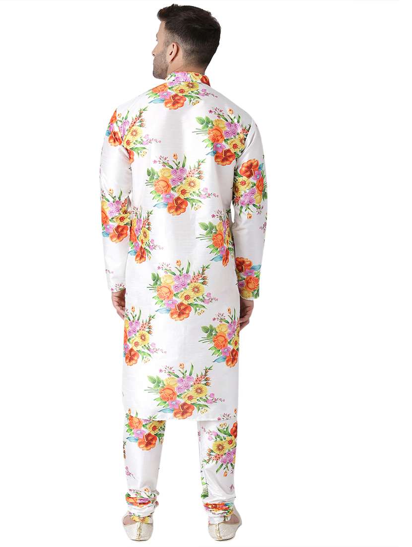 white floral print silk blend kurta pyjama set - 17356850 -  Standard Image - 2