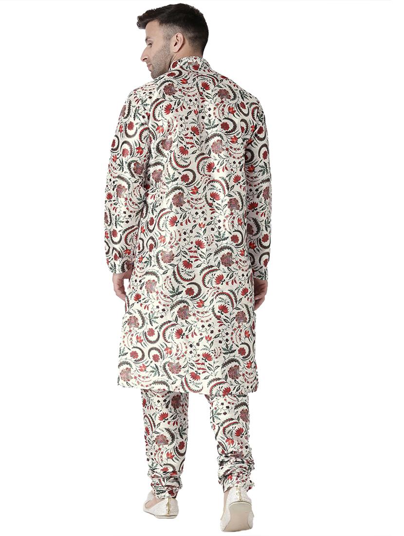 off white floral print silk blend kurta pyjama set - 17356851 - Standard Image - 2