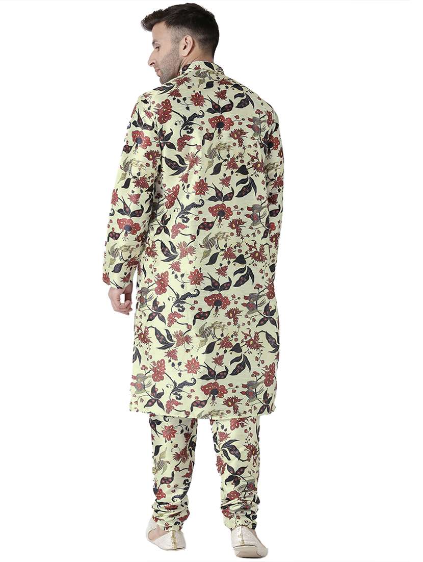 yellow floral print silk blend kurta pyjama set - 17356852 - Standard Image - 2