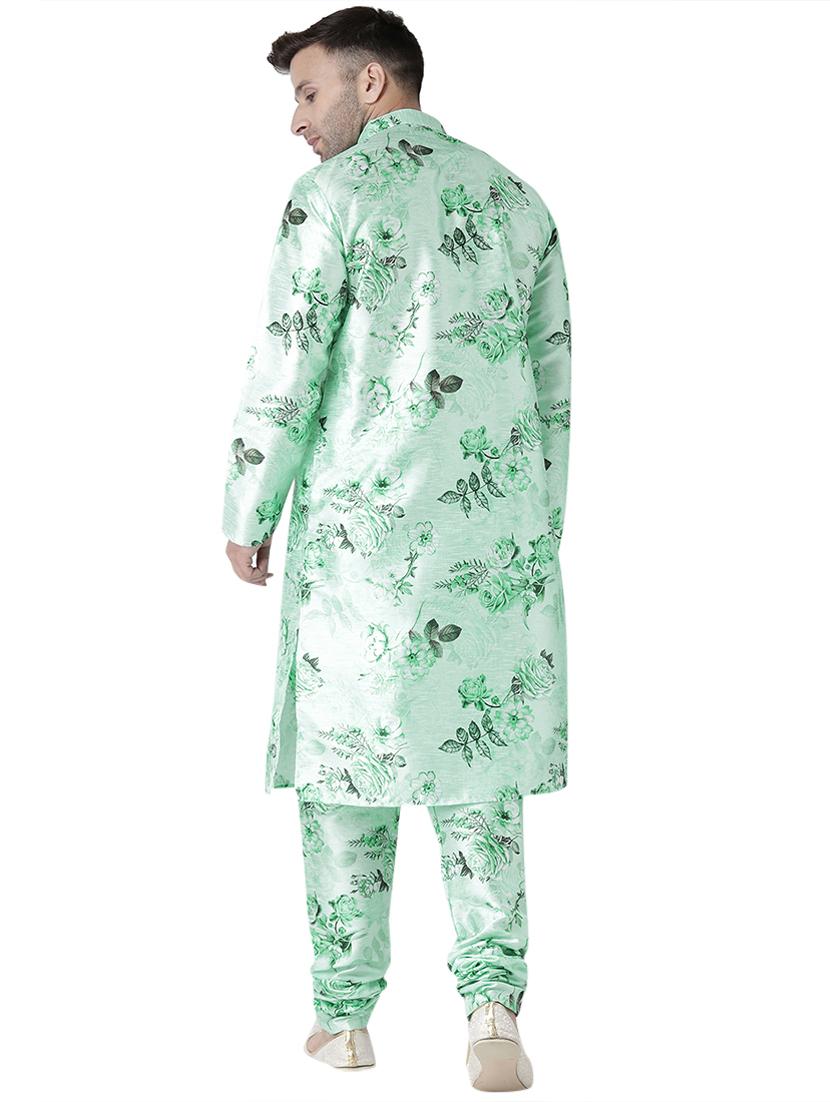 green floral print silk blend kurta pyjama set - 17356855 - Standard Image - 2