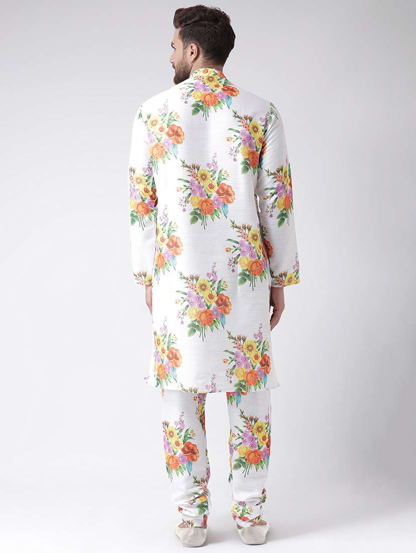 white floral silk blend kurta pyjama set - 17356867 -  Standard Image - 2