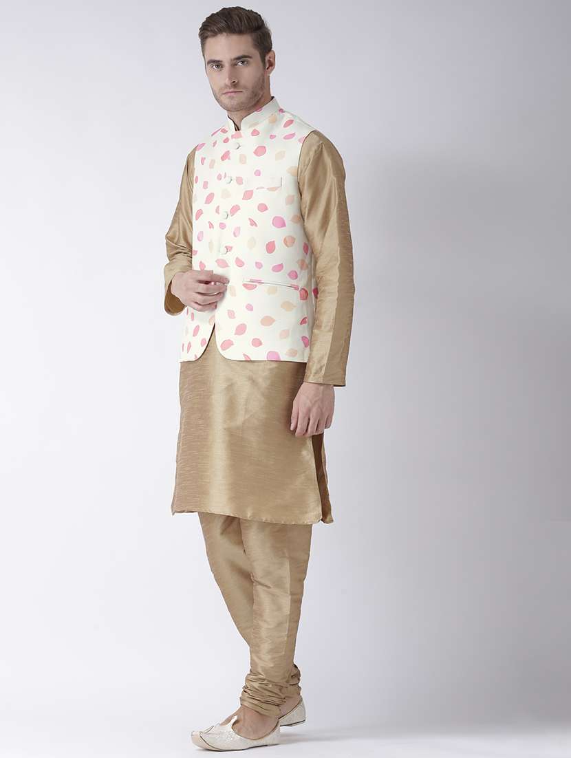 men solid kurta pyjama set with white printed nehru jacket - 17357019 -  Standard Image - 2