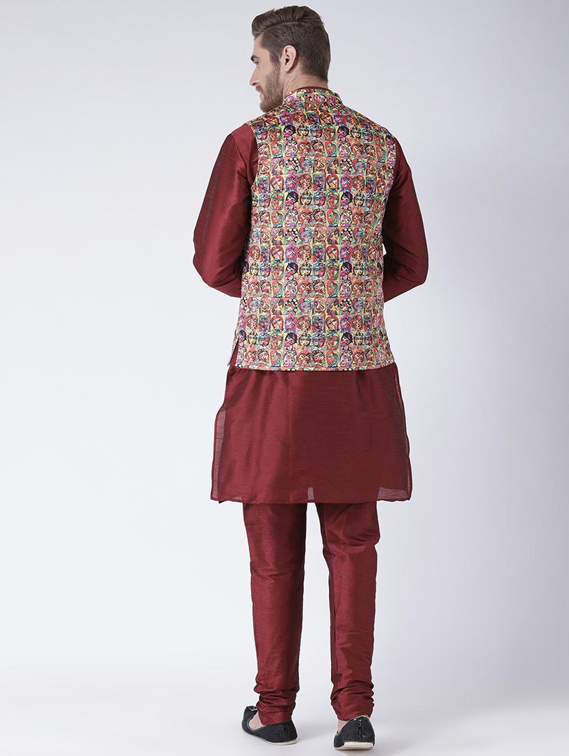 men solid kurta pyjama set with printed nehru jacket - 17357045 - Standard Image - 2