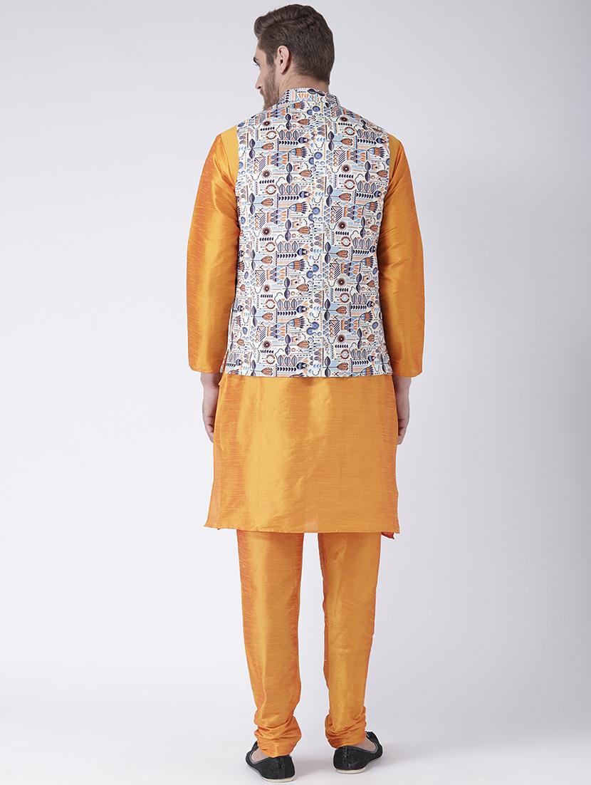 orange solid kurta pyjama with printed nehru jacket - 17357060 - Standard Image - 2