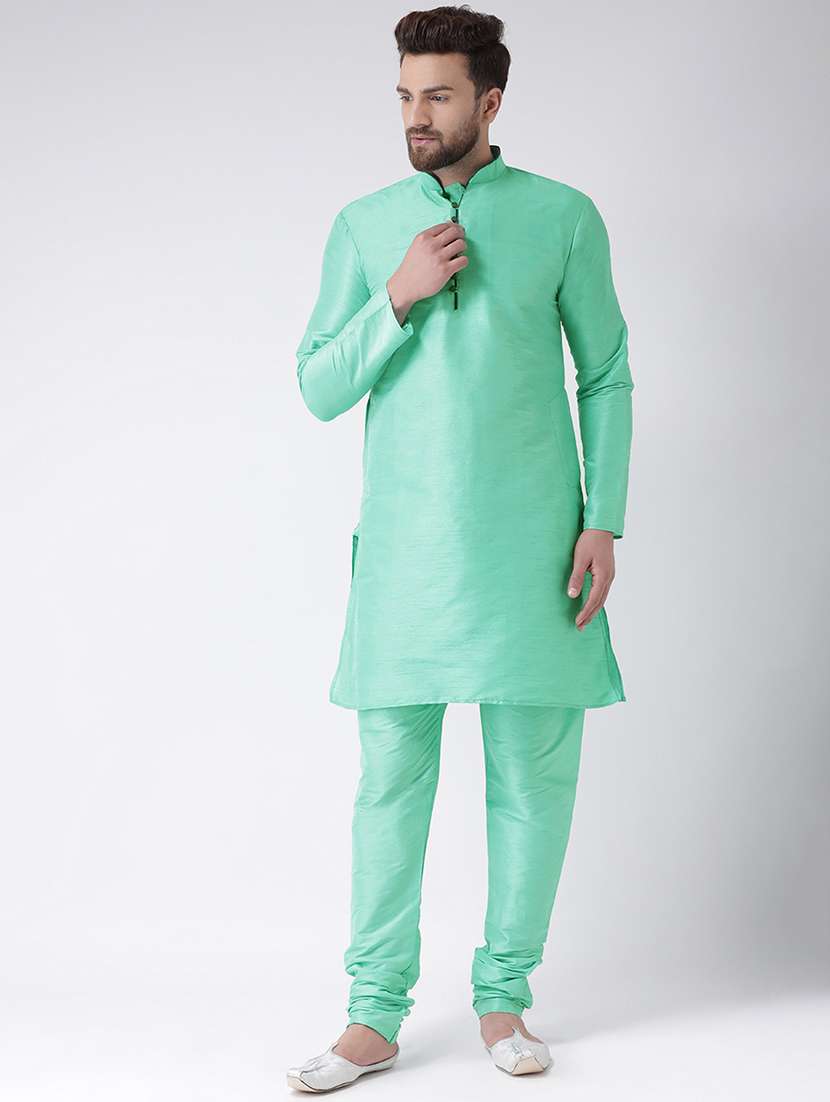 sea green solid kurta pyjama 