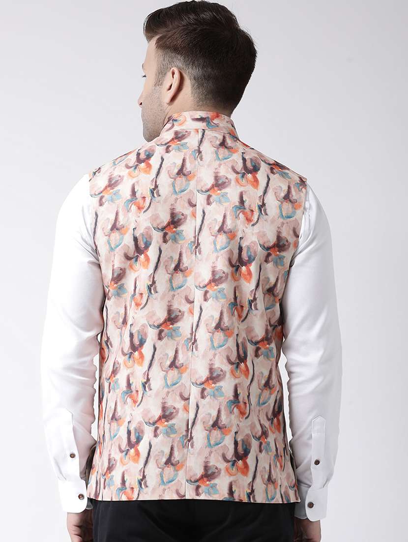 beige printed nehru jacket - 17357952 -  Standard Image - 2