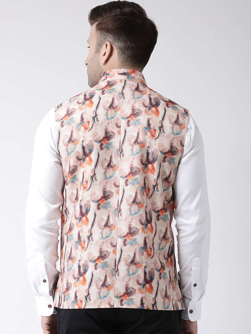 beige printed nehru jacket - 17358289 -  Standard Image - 2