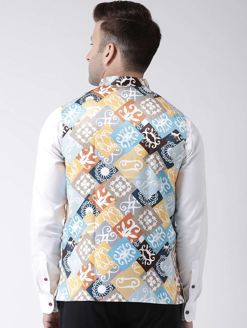 white printed nehru jacket - 17358300 - Standard Image - 2