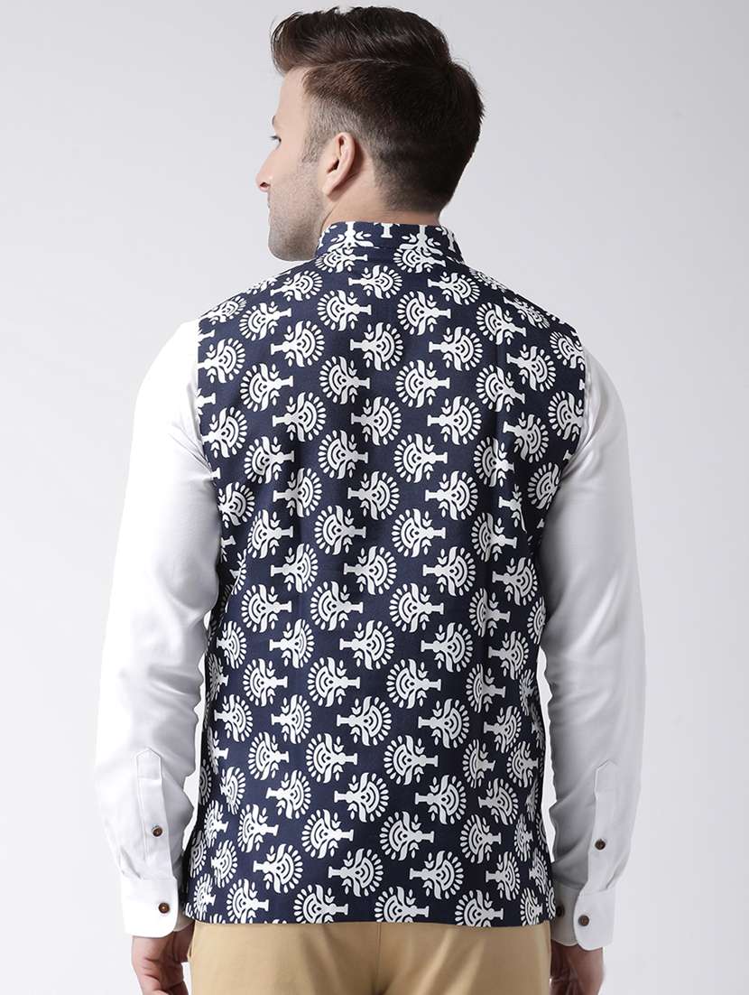 navy blue printed nehru jacket - 17358307 - Standard Image - 2