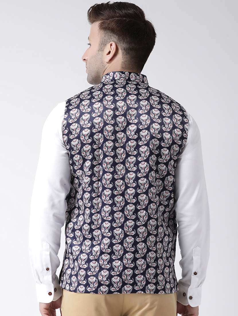 navy blue printed nehru jacket - 17358310 -  Standard Image - 2
