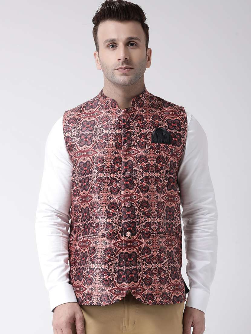 pink printed nehru jacket