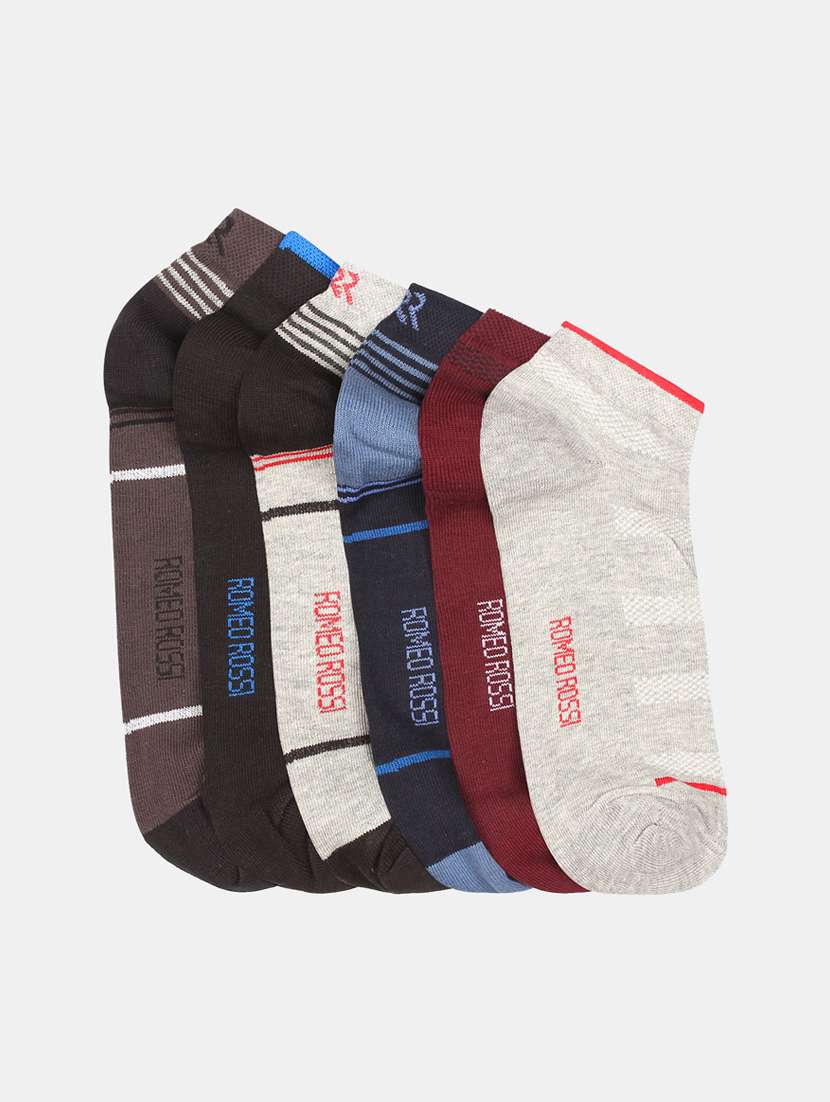 men pack of 6 printed ankle length socks