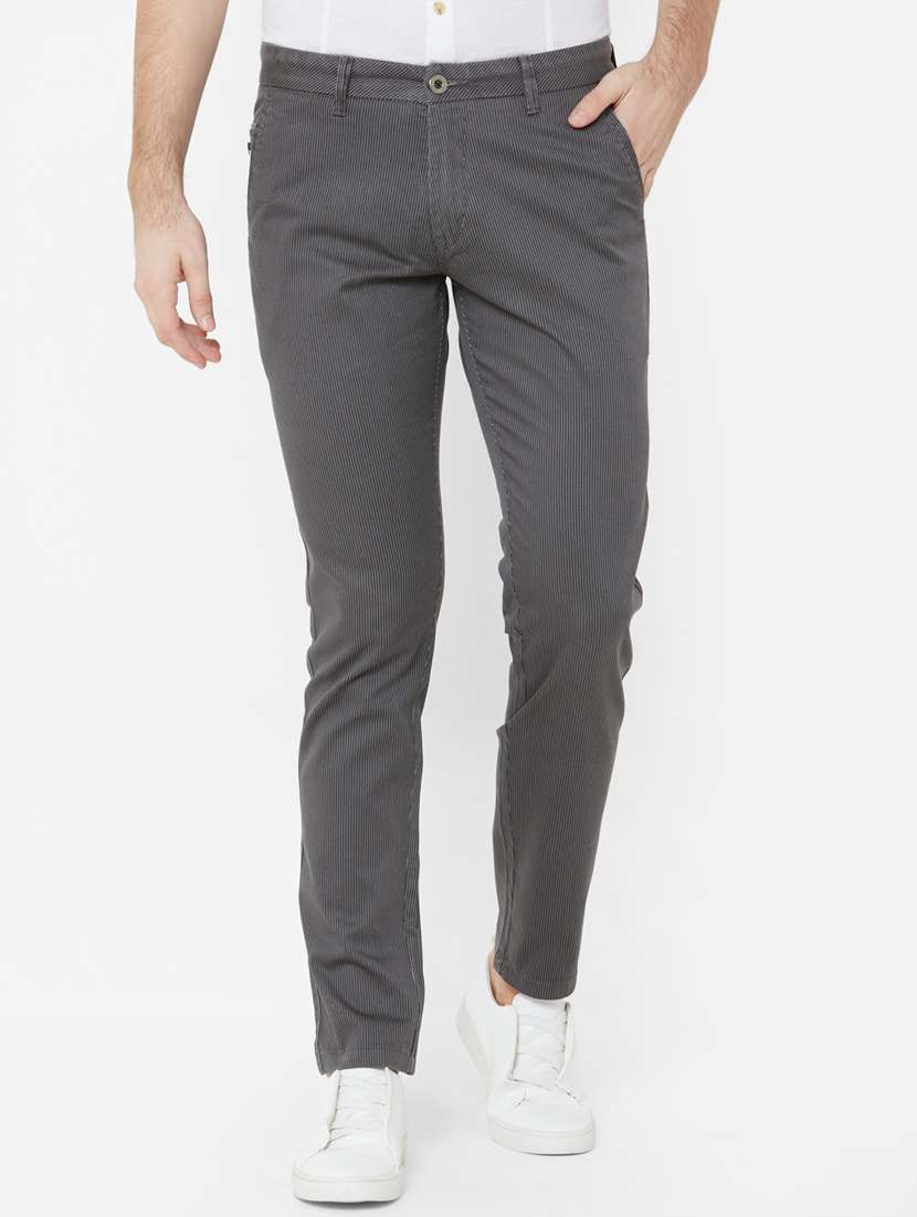 grey striped flat front casual trouser