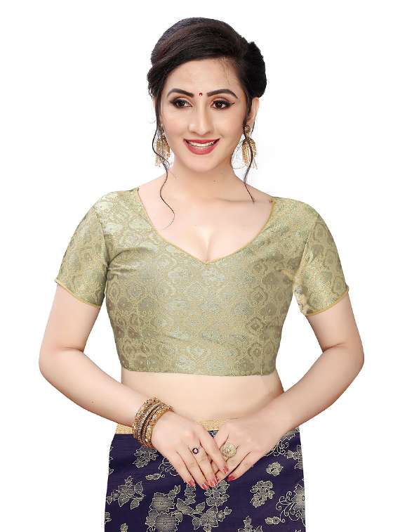 navy lycra printed saree with blouse - 17363517 -  Standard Image - 2