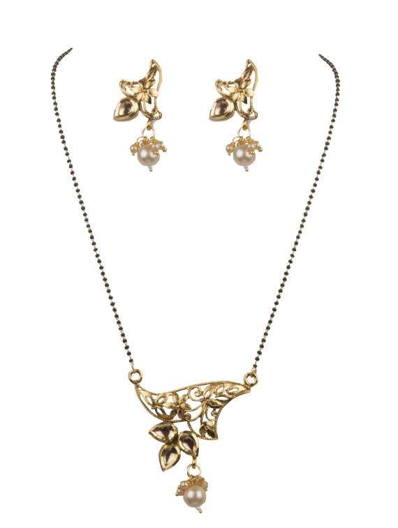 gold pleated brass beaded mangalsutra set