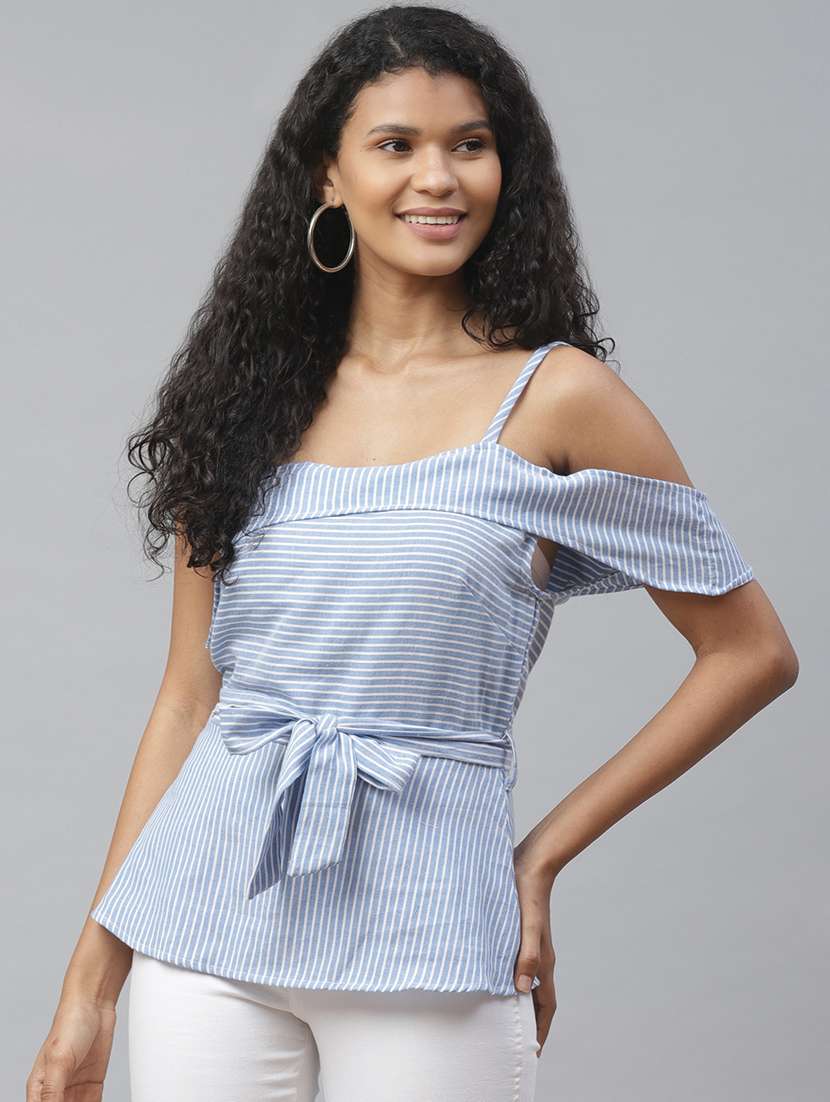 single shoulder striped top 
