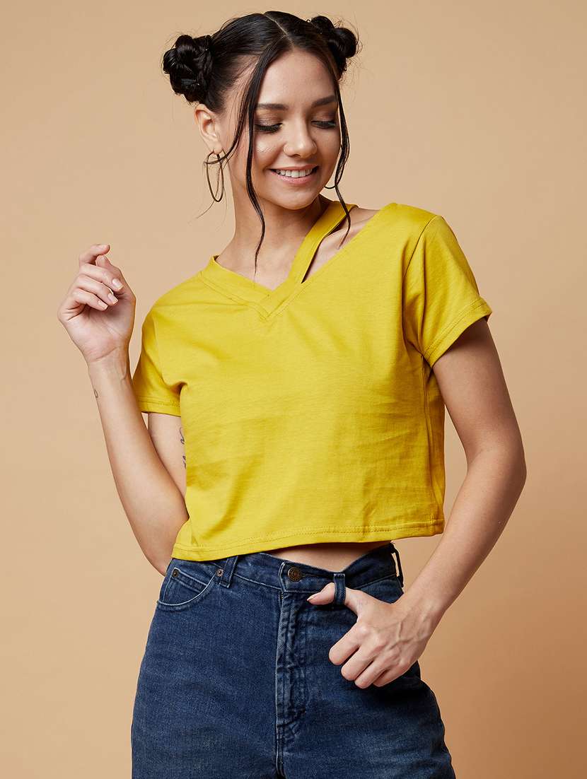 women's crop v neck top
