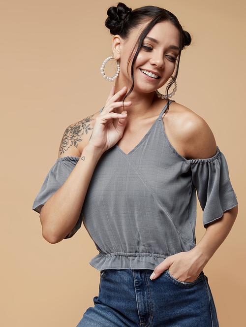 women's grey v neck top - 17368244 -  Standard Image - 0