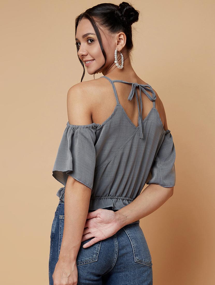 women's grey v neck top - 17368244 - Standard Image - 2