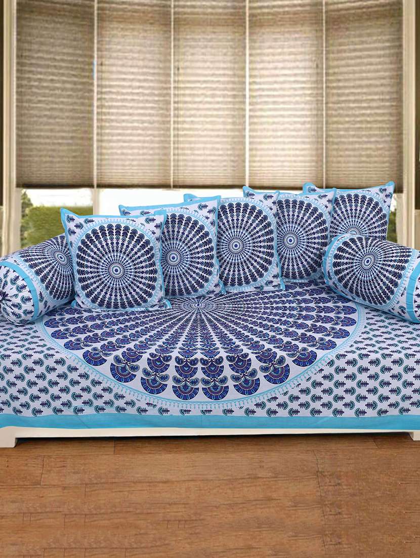   cotton jaipuri print diwan set (pack of 8)