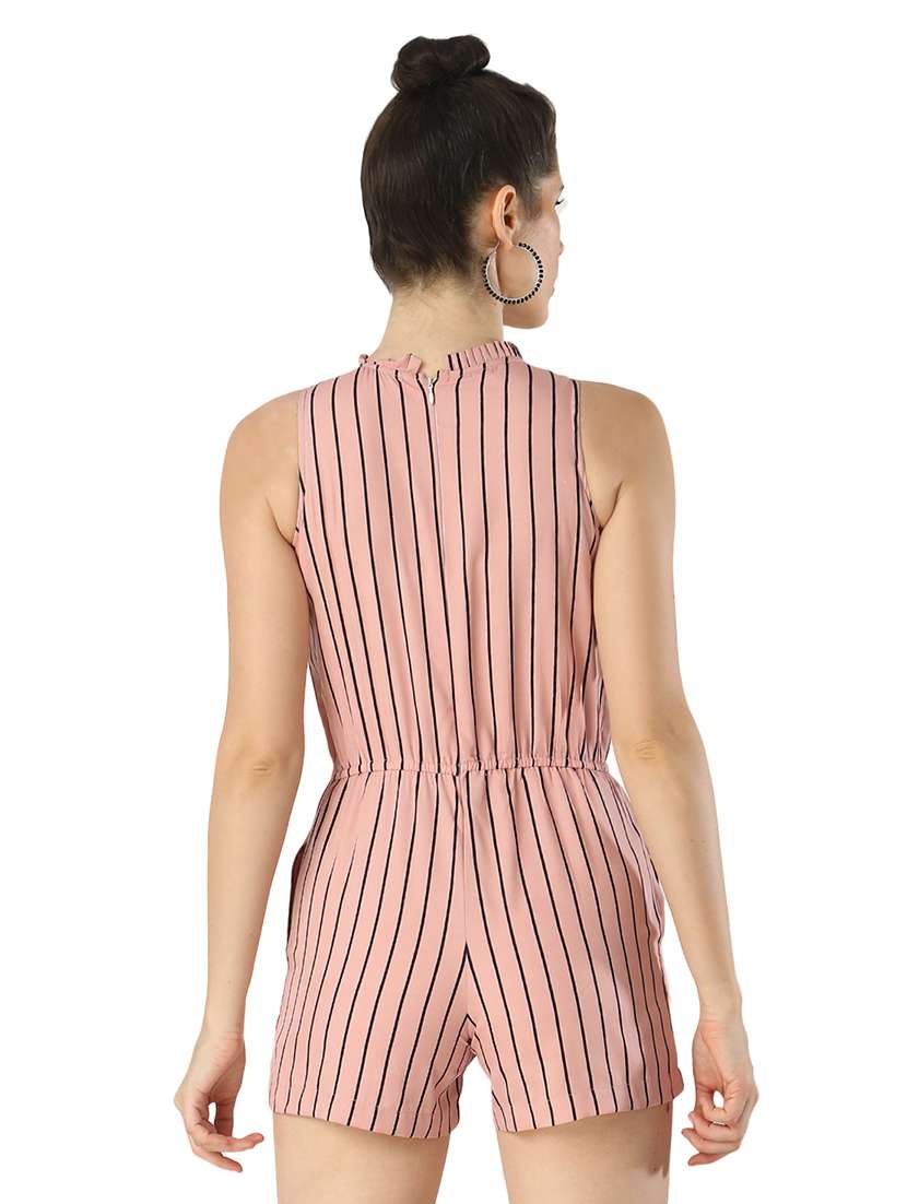 pleated round neck striped romper  - 17371534 -  Standard Image - 2
