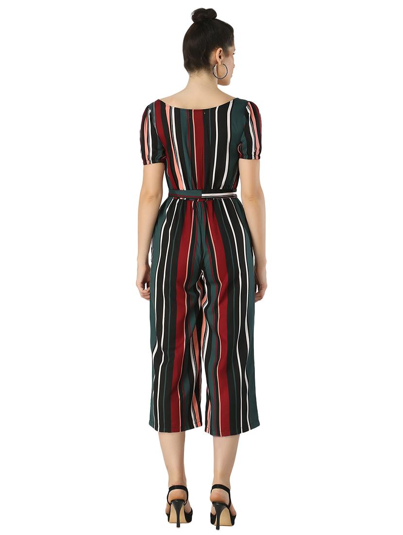 tie front striped jumpsuit - 17371535 - Standard Image - 2