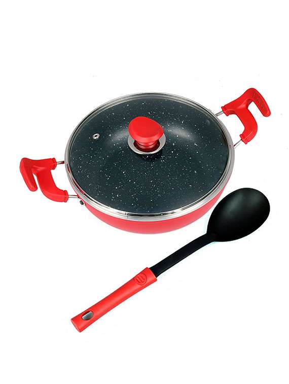  thick edge galaxy deep kadai with glass lid and unique handle 