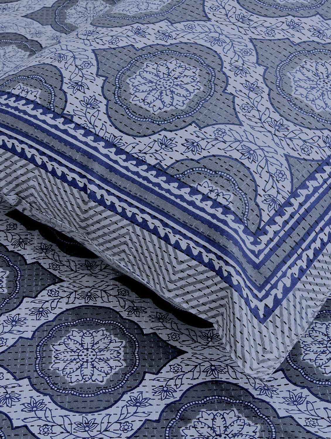 cotton kantha look jaipuri print super king size bedsheet with 2 pillow covers - 17372450 - Standard Image - 2