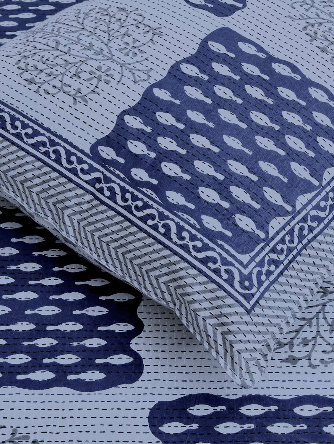  cotton kantha look jaipuri print super king size bedsheet with 2 pillow covers - 17372458 -  Standard Image - 2