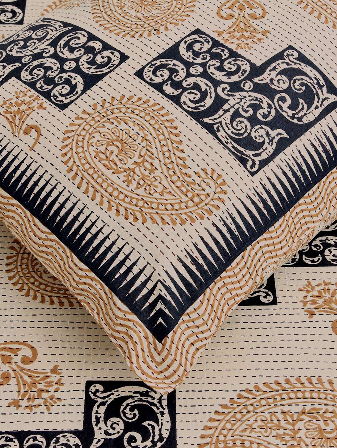  cotton kantha look jaipuri print super king size bedsheet with 2 pillow covers - 17372460 -  Standard Image - 2