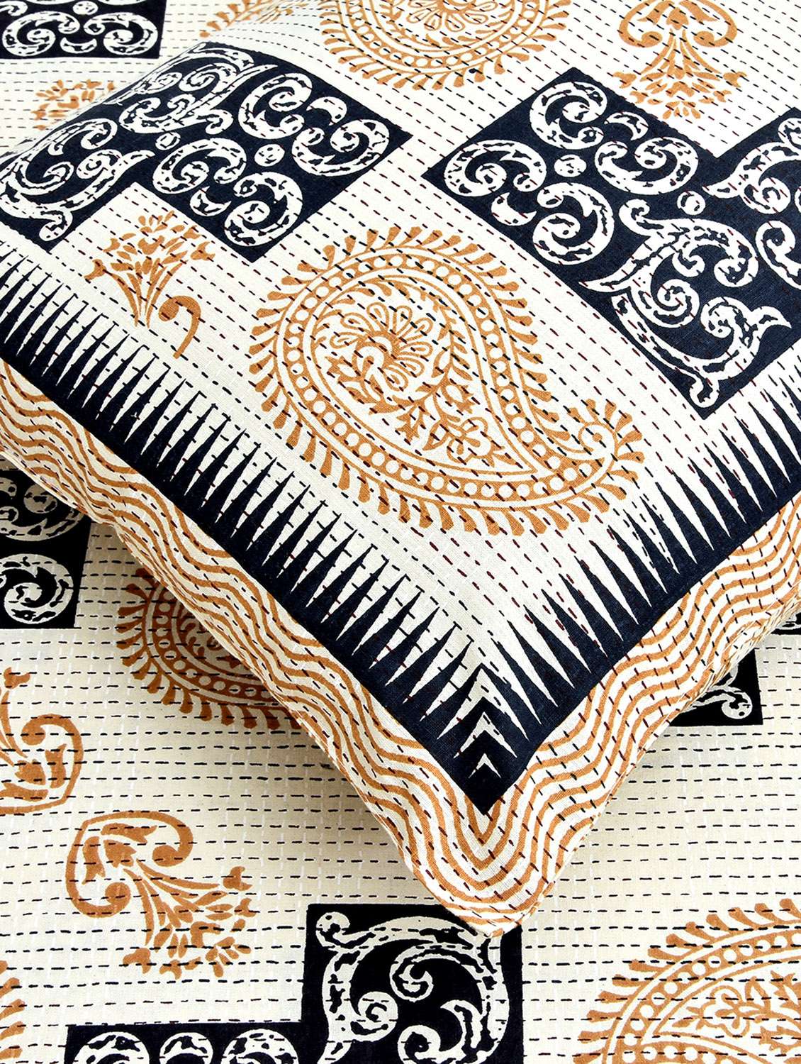  cotton kantha look jaipuri print super king size bedsheet with 2 pillow covers - 17372478 -  Standard Image - 2