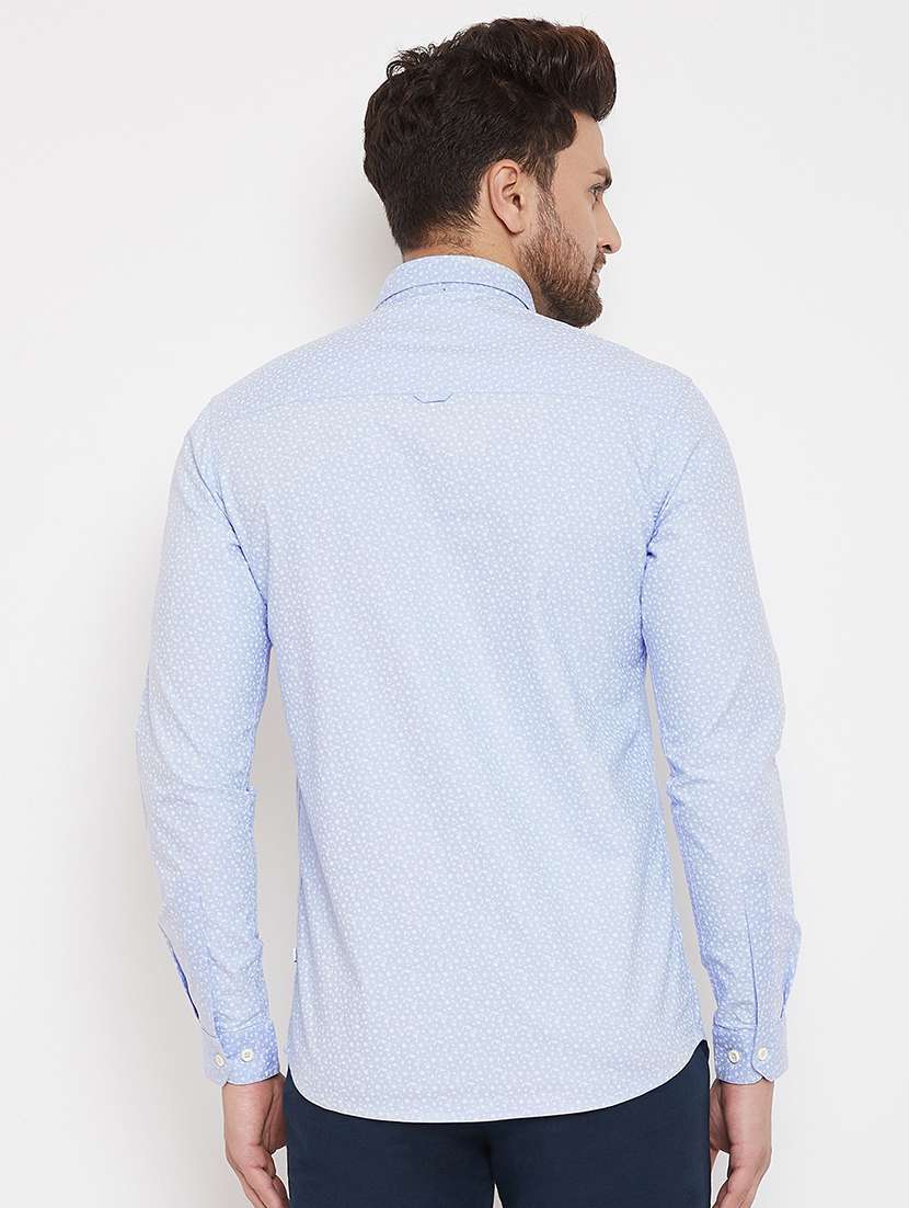 light blue printed casual shirt - 17376253 - Standard Image - 2