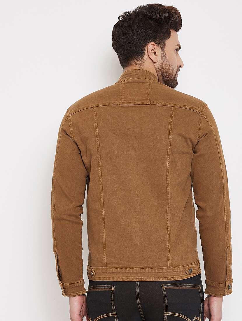 brown solid denim jacket - 17376275 - Standard Image - 2