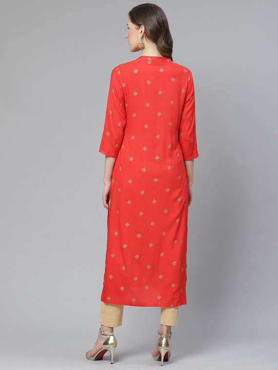 gold print straight kurta - 17376316 -  Standard Image - 2