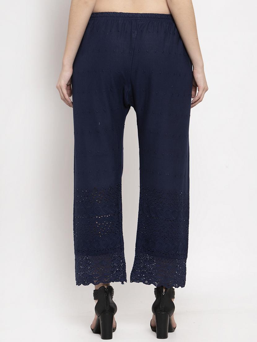 navy blue viscose straight palazzo - 17376840 - Standard Image - 2
