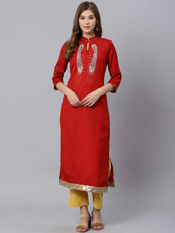 paisley embroidery straight kurta