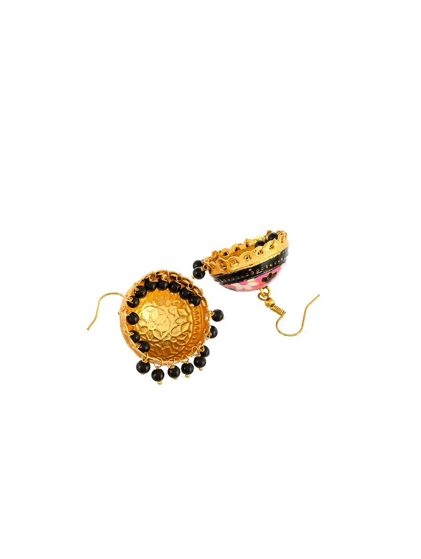 pink brass jhumka earring - 17381838 -  Standard Image - 2