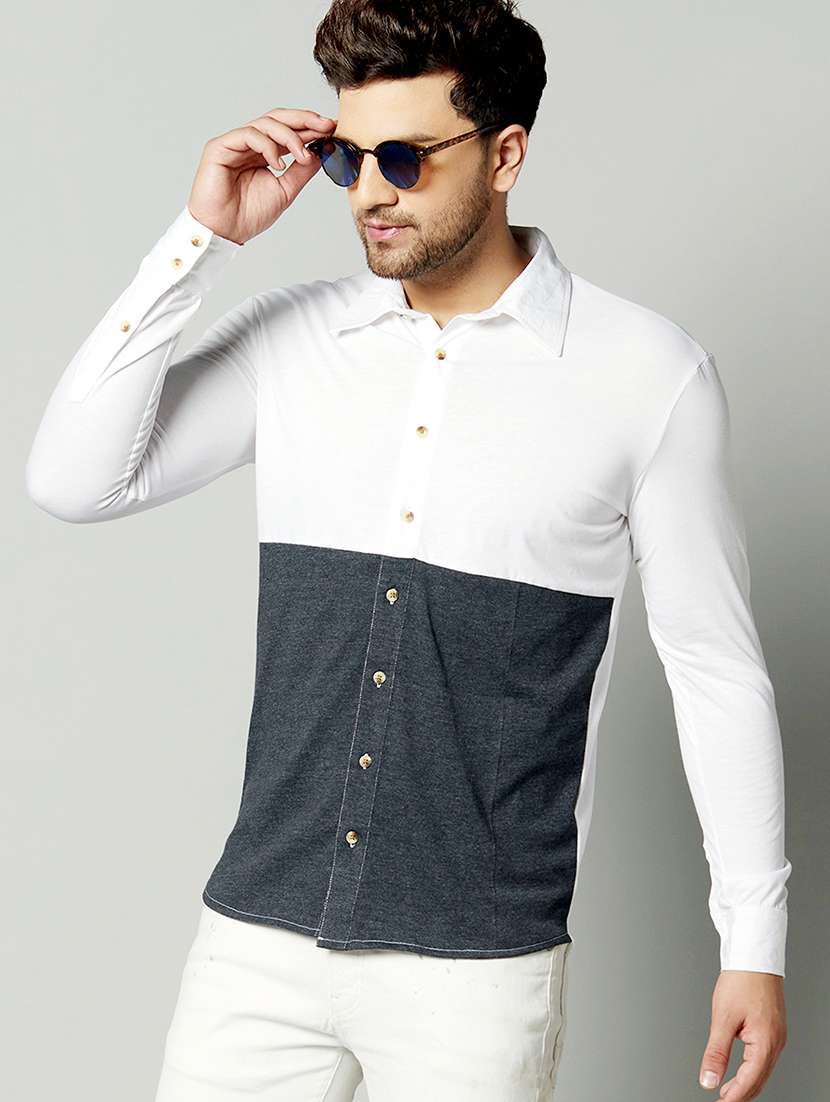 white color block casual shirt