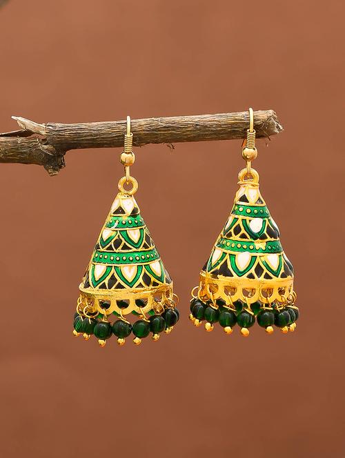 green brass jhumka earring - 17383289 -  Standard Image - 0