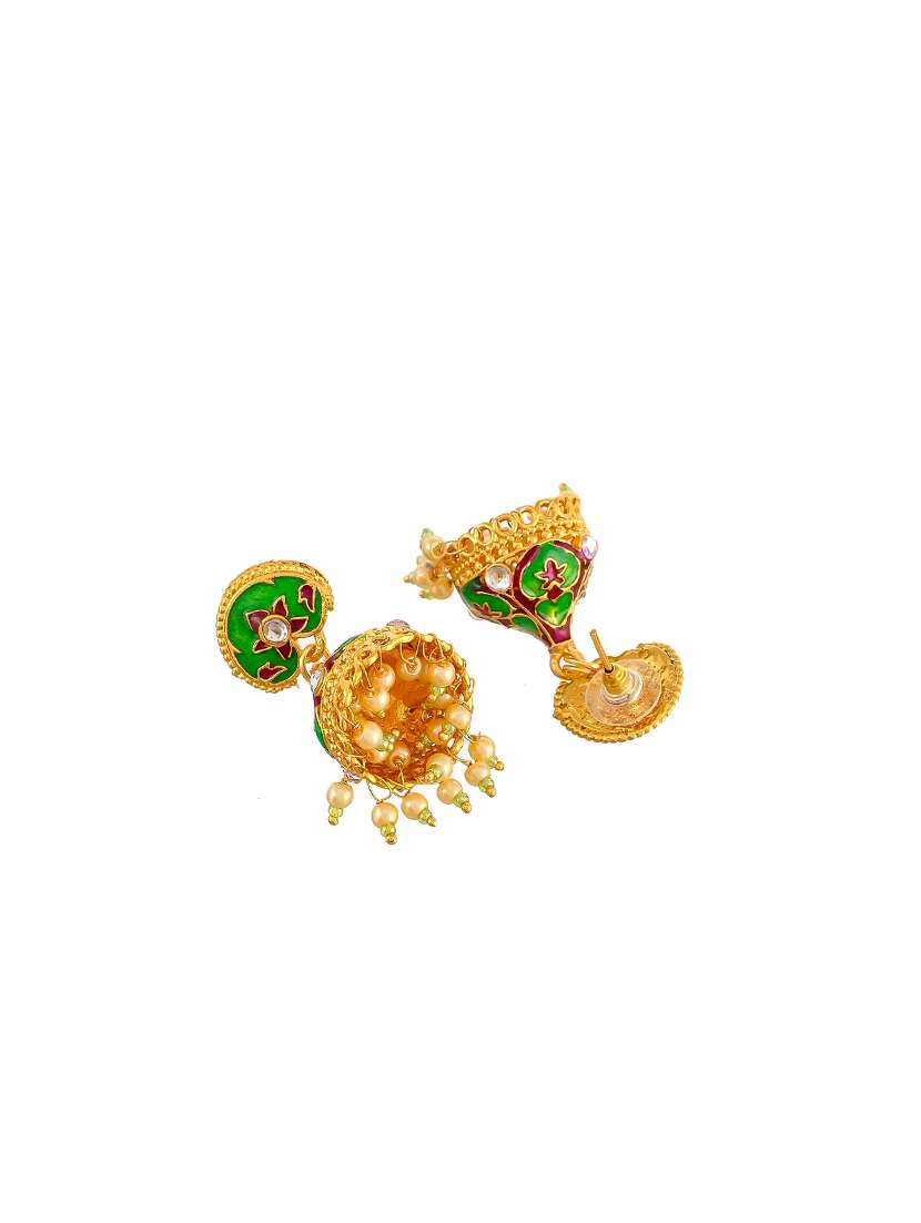 green brass jhumka earring - 17383290 - Standard Image - 2