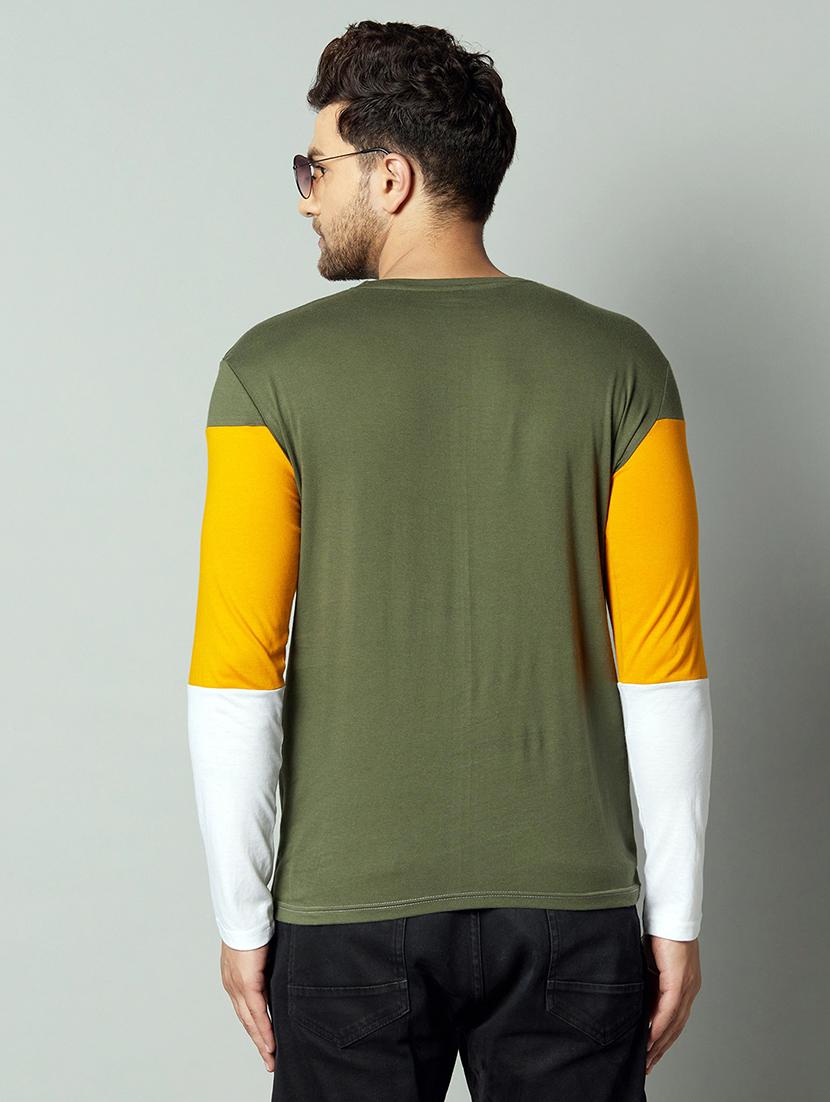 olive green color block cut & sew t-shirt - 17383304 - Standard Image - 2