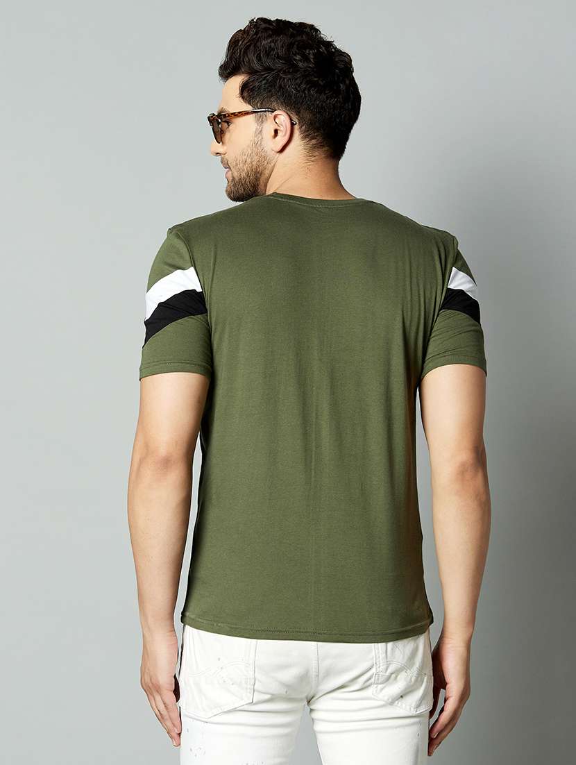 olive green taped cut & sew t-shirt - 17383313 -  Standard Image - 2