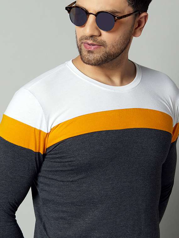 grey color block cut & sew t-shirt - 17383316 -  Standard Image - 2