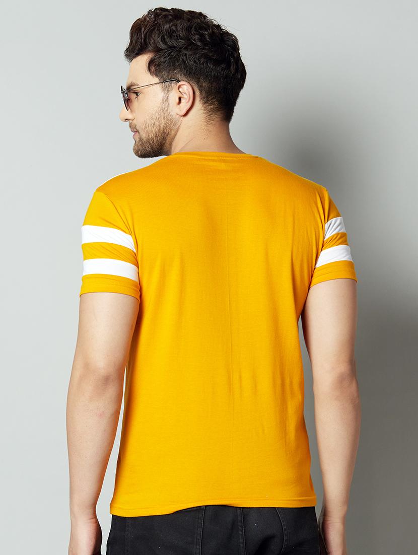 yellow color block cut & sew t-shirt - 17383334 - Standard Image - 2